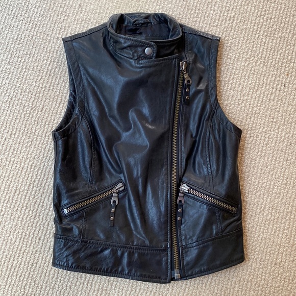 For Joseph Asymmetrical Black Leather Moto Biker Vest - Picture 10 of 16